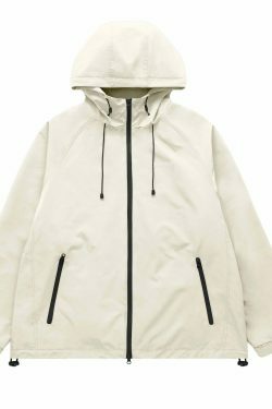 Y2K Aesthetic Water-Repellent Hooded Jacket with Zip-Up - Niche Women's Fashion