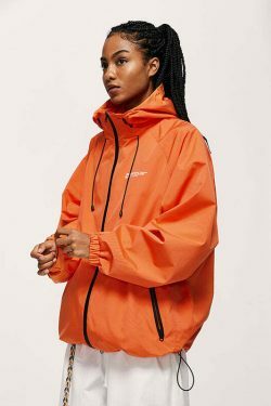 Y2K Aesthetic Water-Repellent Hooded Jacket with Zip-Up - Niche Women's Fashion