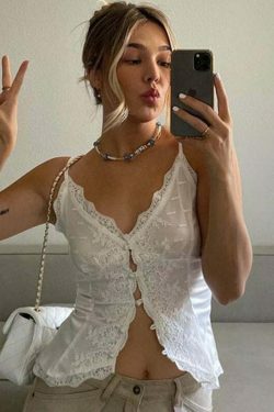 Y2K Aesthetic White Buttoned Camisole - Coquette Grunge Fashion Top