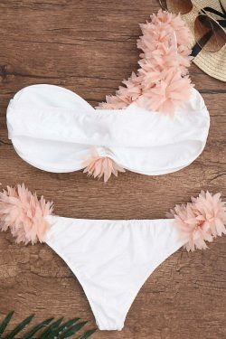 Y2K Aesthetic White Flower Tankini with Single Shoulder and Backless Design