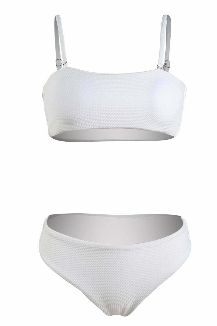 Y2K Aesthetic White High Cut Cami Bikini Set - Coquette Style for Niche Women Fashion
