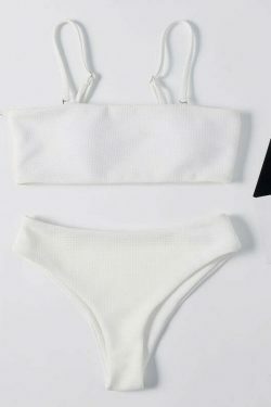 Y2K Aesthetic White High Cut Cami Bikini Set - Coquette Style for Niche Women Fashion