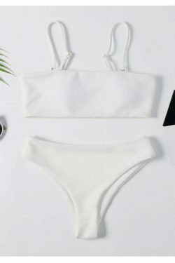 Y2K Aesthetic White High Cut Cami Bikini Set - Coquette Style for Niche Women Fashion