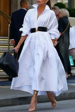 Y2K Aesthetic White Loose Dress - Coquette Style Elegant Long-Sleeved Women's Fashion