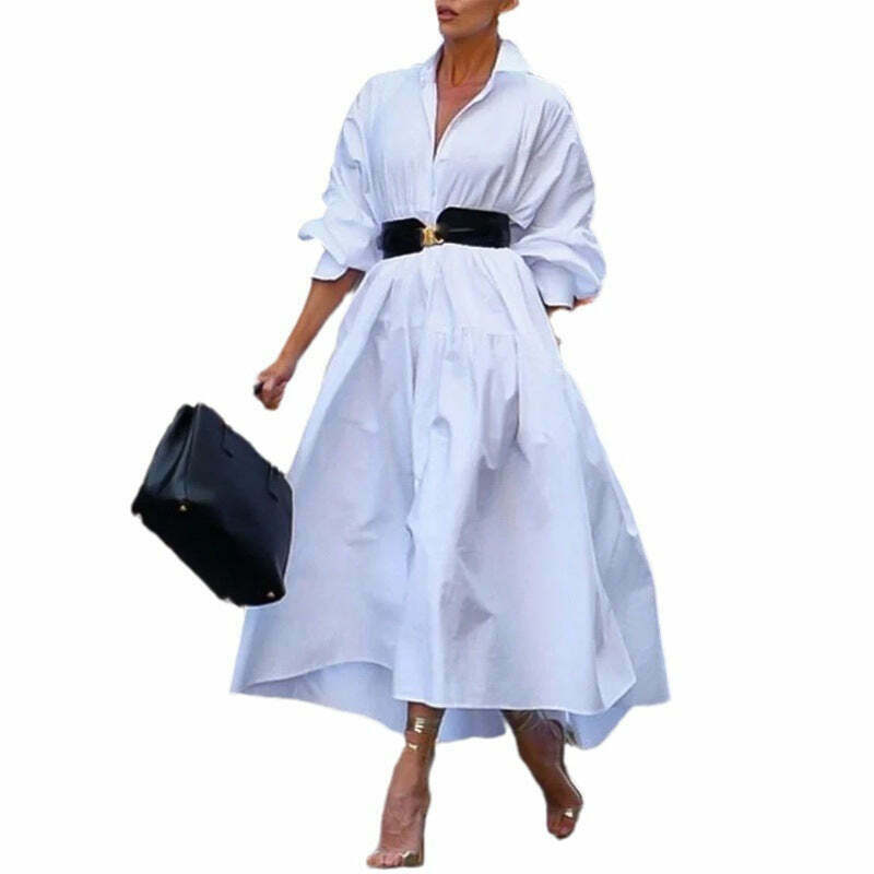 Y2K Aesthetic White Loose Dress - Coquette Style Elegant Long-Sleeved Women's Fashion