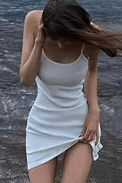 Y2K Aesthetic White Mini Dress for Women - Coquette Style Summer Beach Outfit