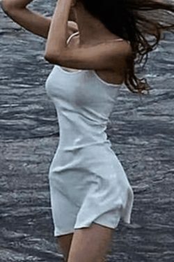 Y2K Aesthetic White Mini Dress for Women - Coquette Style Summer Beach Outfit