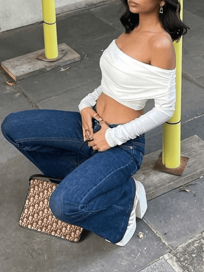 Y2K Aesthetic White Off Shoulder Top - Coquette Style Grunge Fashion for Women