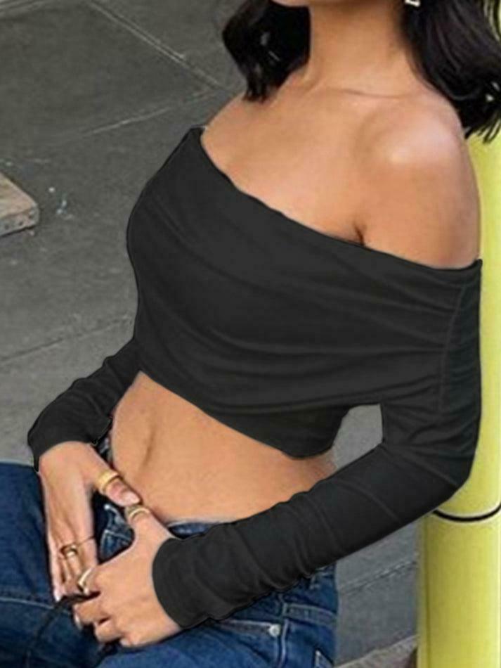 Y2K Aesthetic White Off Shoulder Top - Coquette Style Grunge Fashion for Women