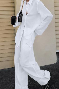 Y2K Aesthetic White Pure Cotton Trousers Suit for Women - Coquette & Grunge Style Cargo Skirt Outfit