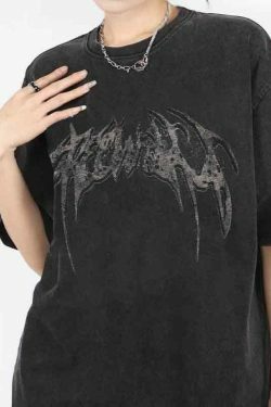 Y2K Aesthetic Wing Print Oversized Short Sleeve Tee for Women - Coquette & Grunge Style Fashion