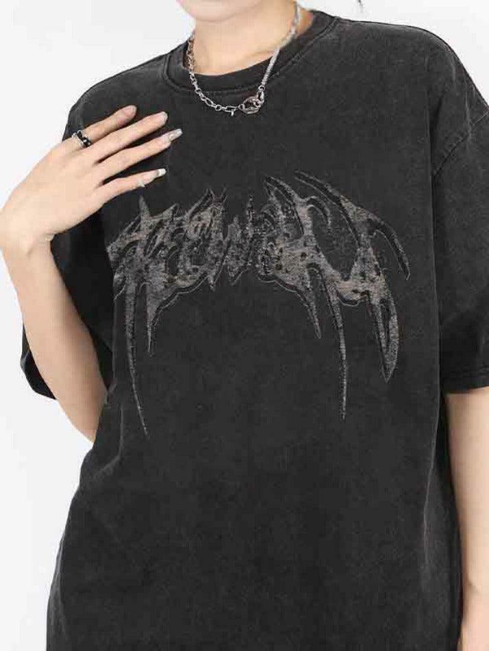 Y2K Aesthetic Wing Print Oversized Short Sleeve Tee for Women - Coquette & Grunge Style Fashion Y2K Aesthetic Wing Print Oversized Short Sleeve Tee for Women - Coquette & Grunge Style Fashion