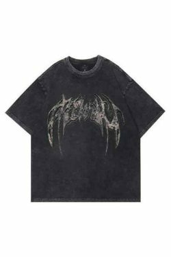 Y2K Aesthetic Wing Print Oversized Short Sleeve Tee for Women - Coquette & Grunge Style Fashion