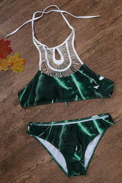 Y2K Aesthetic Wireless Print Bikinis Crochet Halter Sets Swimwear
