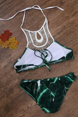 Y2K Aesthetic Wireless Print Bikinis Crochet Halter Sets Swimwear