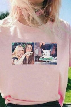 Y2K Aesthetic Woman Yelling At Cat Tee - Coquette Grunge Style Top for Fashionable Women