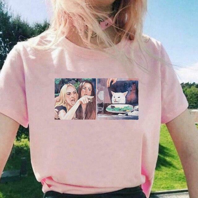 Y2K Aesthetic Woman Yelling At Cat Tee - Coquette Grunge Style Top for Fashionable Women Y2K Aesthetic Woman Yelling At Cat Tee - Coquette Grunge Style Top for Fashionable Women
