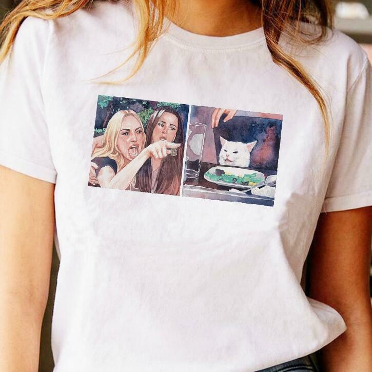 Y2K Aesthetic Woman Yelling At Cat Tee - Coquette Grunge Style Top for Fashionable Women Y2K Aesthetic Woman Yelling At Cat Tee - Coquette Grunge Style Top for Fashionable Women