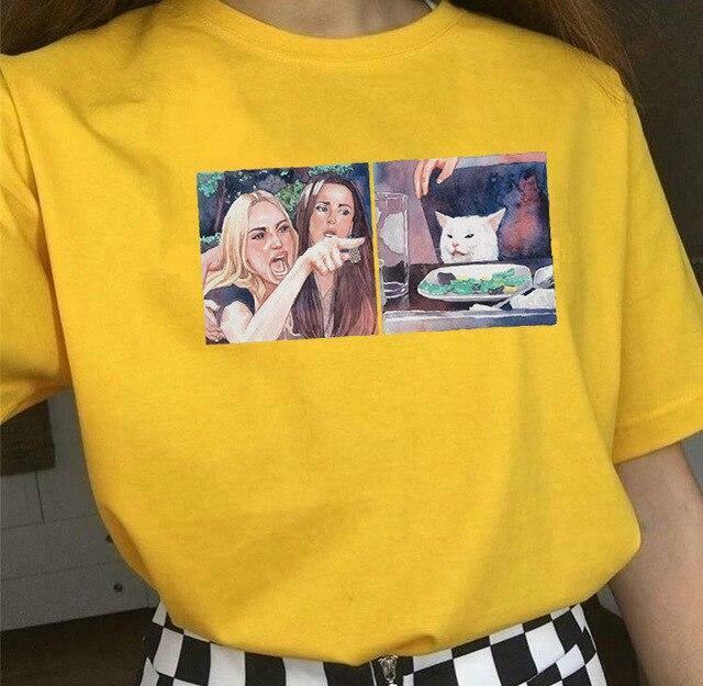 Y2K Aesthetic Woman Yelling At Cat Tee - Coquette Grunge Style Top for Fashionable Women Y2K Aesthetic Woman Yelling At Cat Tee - Coquette Grunge Style Top for Fashionable Women