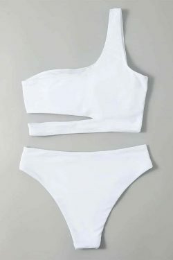 Y2K Aesthetic Women's Split Bikini with One-Shoulder Design