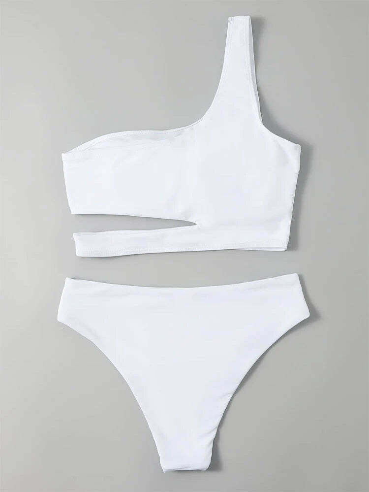 Y2K Aesthetic Women's Split Bikini with One-Shoulder Design Y2K Aesthetic Women's Split Bikini with One-Shoulder Design