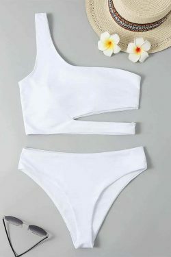 Y2K Aesthetic Women's Split Bikini with One-Shoulder Design