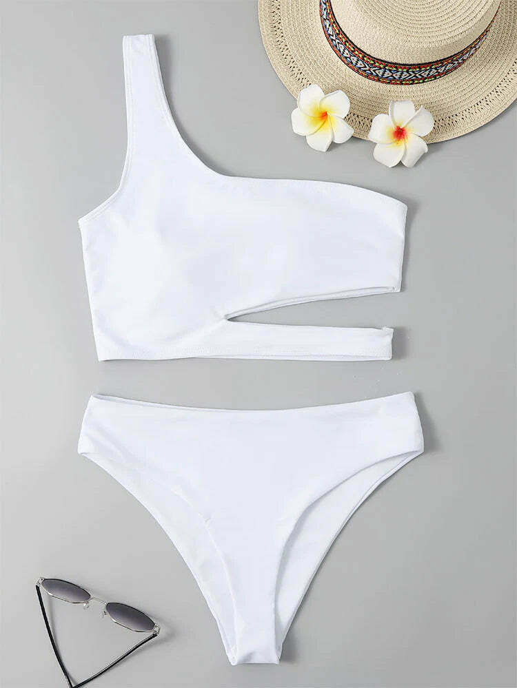 Y2K Aesthetic Women's Split Bikini with One-Shoulder Design Y2K Aesthetic Women's Split Bikini with One-Shoulder Design