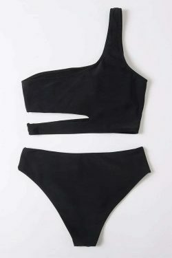Y2K Aesthetic Women's Split Bikini with One-Shoulder Design