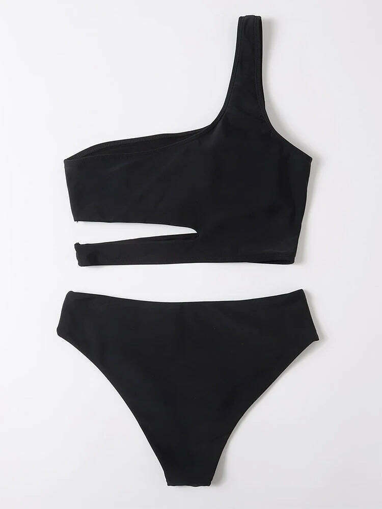 Y2K Aesthetic Women's Split Bikini with One-Shoulder Design Y2K Aesthetic Women's Split Bikini with One-Shoulder Design