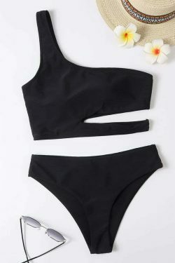 Y2K Aesthetic Women's Split Bikini with One-Shoulder Design