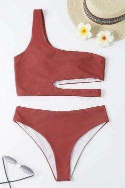 Y2K Aesthetic Women's Split Bikini with One-Shoulder Design