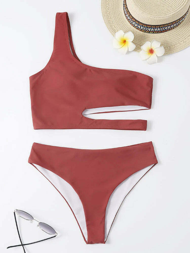 Y2K Aesthetic Women's Split Bikini with One-Shoulder Design Y2K Aesthetic Women's Split Bikini with One-Shoulder Design