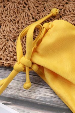 Y2K Aesthetic Yellow Ribbed String Bikini Set - Coquette Style for Women - Grunge Fashion