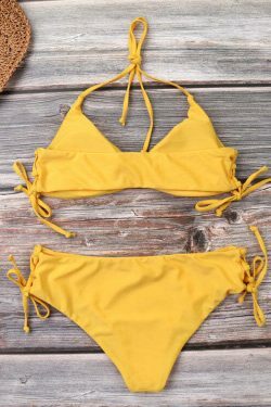 Y2K Aesthetic Yellow Ribbed String Bikini Set - Coquette Style for Women - Grunge Fashion