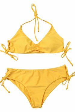 Y2K Aesthetic Yellow Ribbed String Bikini Set - Coquette Style for Women - Grunge Fashion