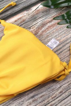 Y2K Aesthetic Yellow Ribbed String Bikini Set - Coquette Style for Women - Grunge Fashion