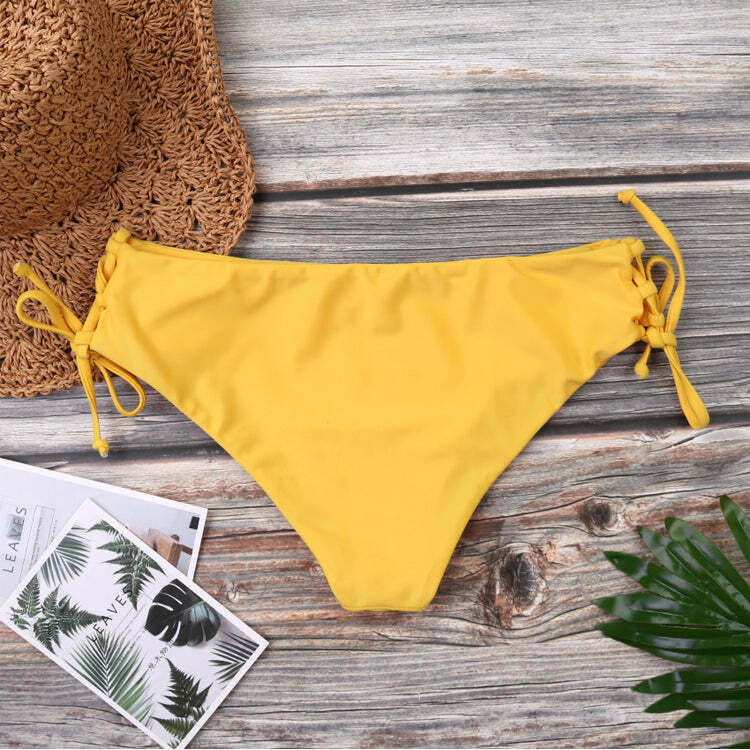 Y2K Aesthetic Yellow Ribbed String Bikini Set - Coquette Style for Women - Grunge Fashion Y2K Aesthetic Yellow Ribbed String Bikini Set - Coquette Style for Women - Grunge Fashion