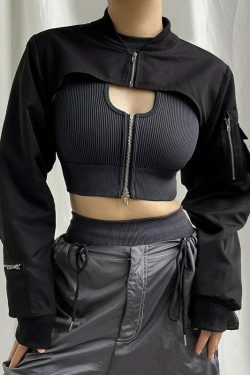 Y2K Aesthetic Zipper Blouse: Coquette & Grunge Style, Cute Tops, Pastel Goth, Cargo Skirt