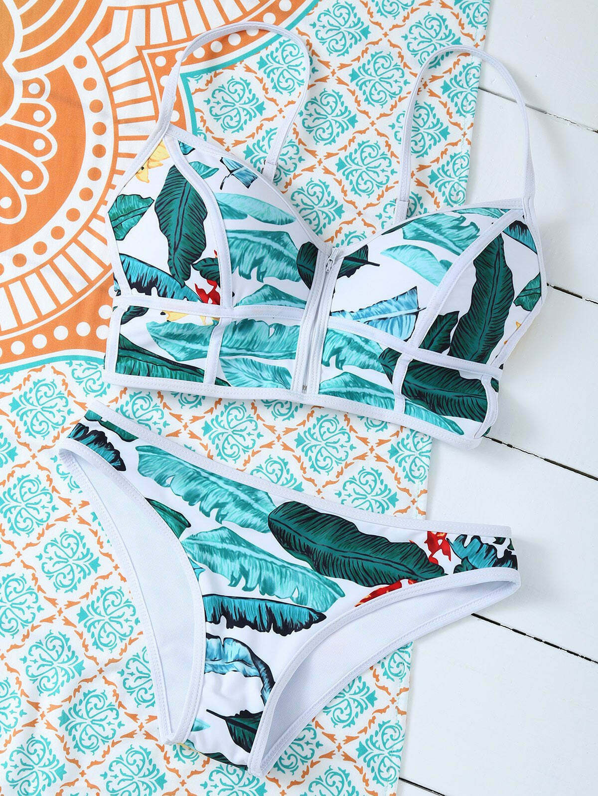 Y2K Aesthetic Zippered Tropical Bikini for Women - Coquette Style Grunge Fashion with Pastel Goth Y2K Aesthetic Zippered Tropical Bikini for Women - Coquette Style Grunge Fashion with Pastel Goth