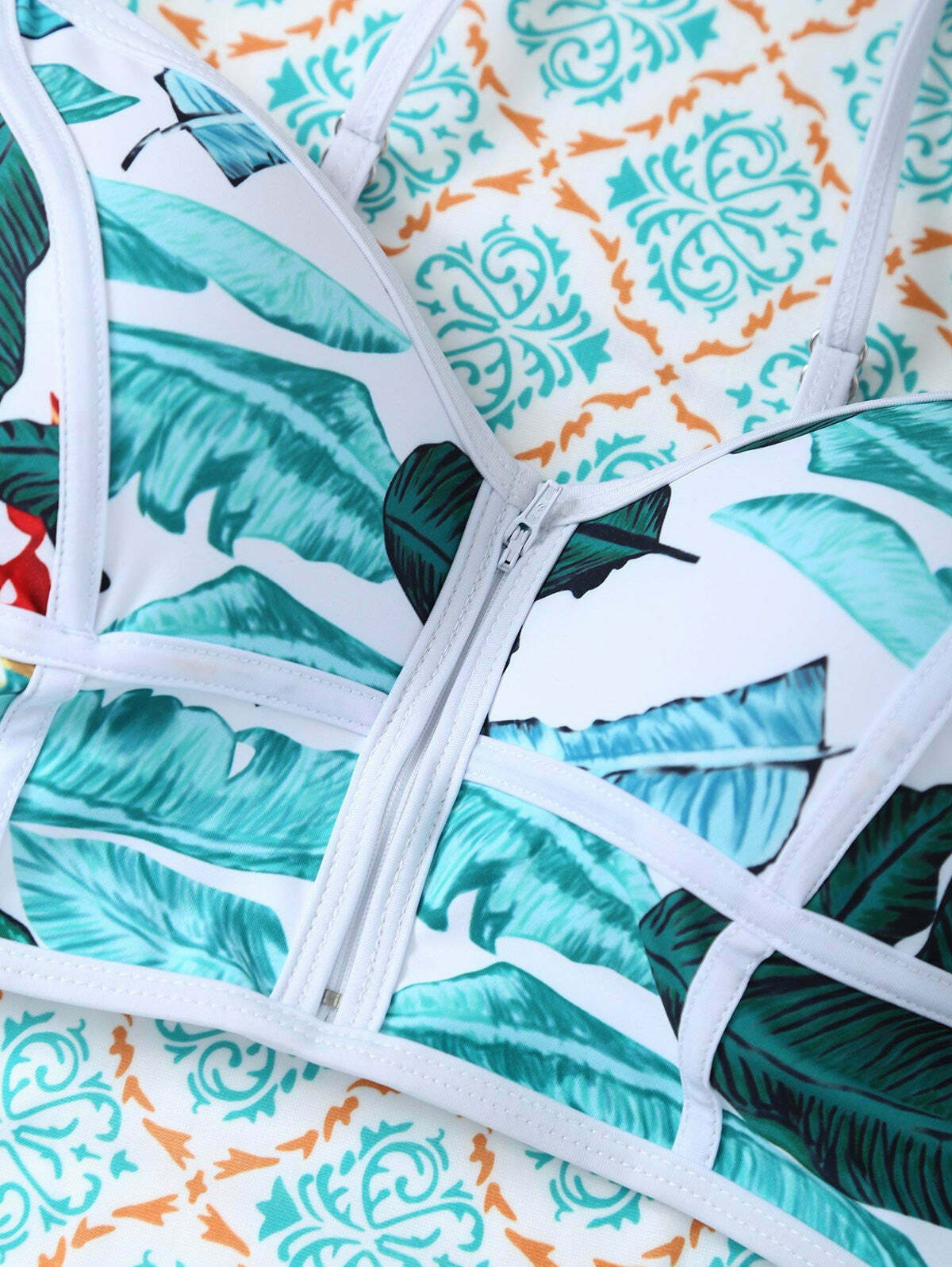 Y2K Aesthetic Zippered Tropical Bikini for Women - Coquette Style Grunge Fashion with Pastel Goth Y2K Aesthetic Zippered Tropical Bikini for Women - Coquette Style Grunge Fashion with Pastel Goth