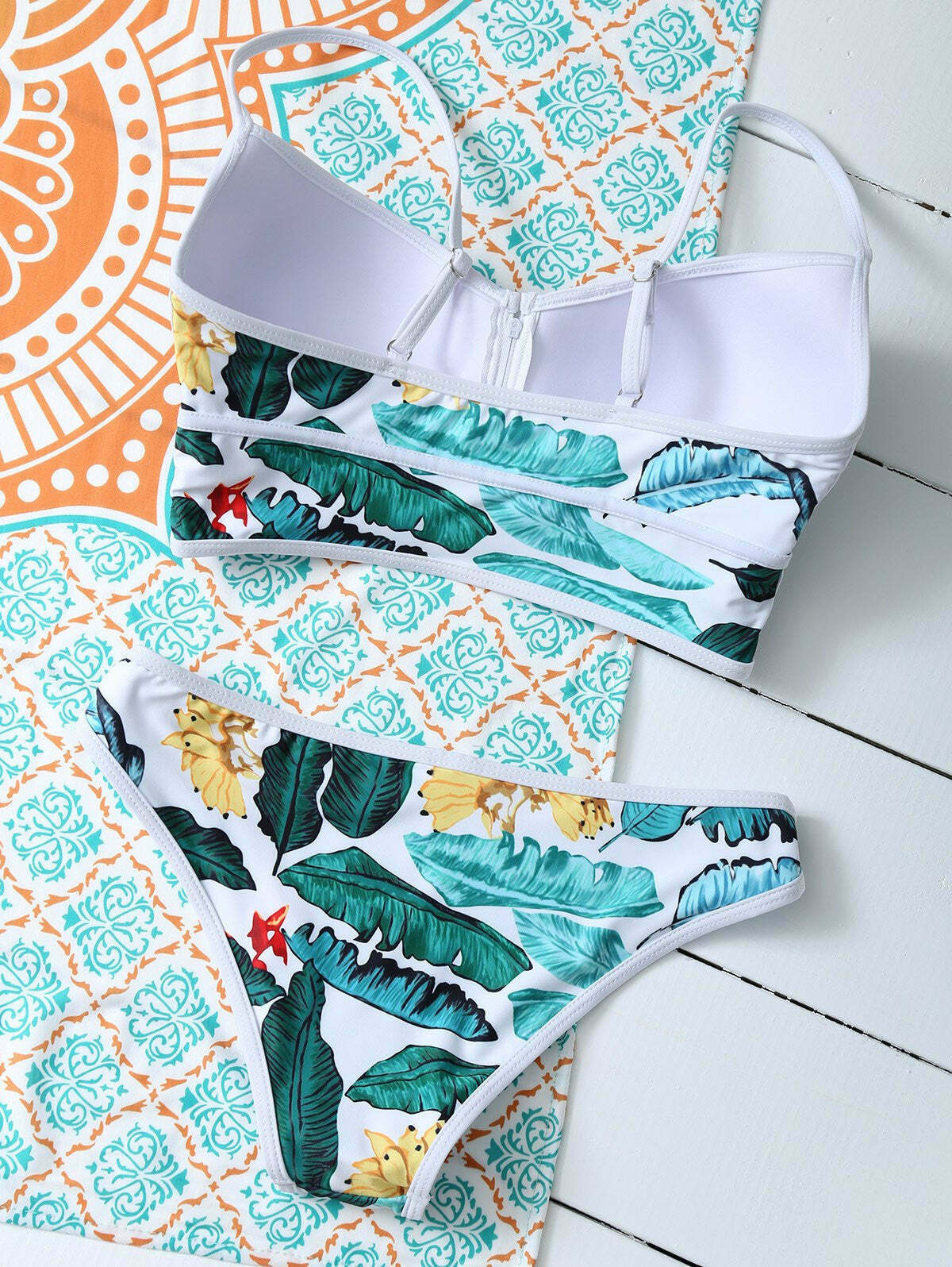 Y2K Aesthetic Zippered Tropical Bikini for Women - Coquette Style Grunge Fashion with Pastel Goth Y2K Aesthetic Zippered Tropical Bikini for Women - Coquette Style Grunge Fashion with Pastel Goth