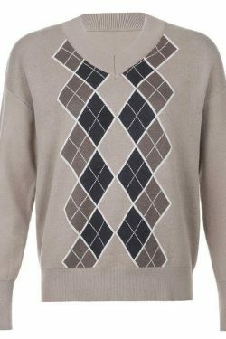 Y2K Argyle Sweater - Coquette Aesthetic Grunge Style for Women - Cute Pastel Goth Fashion