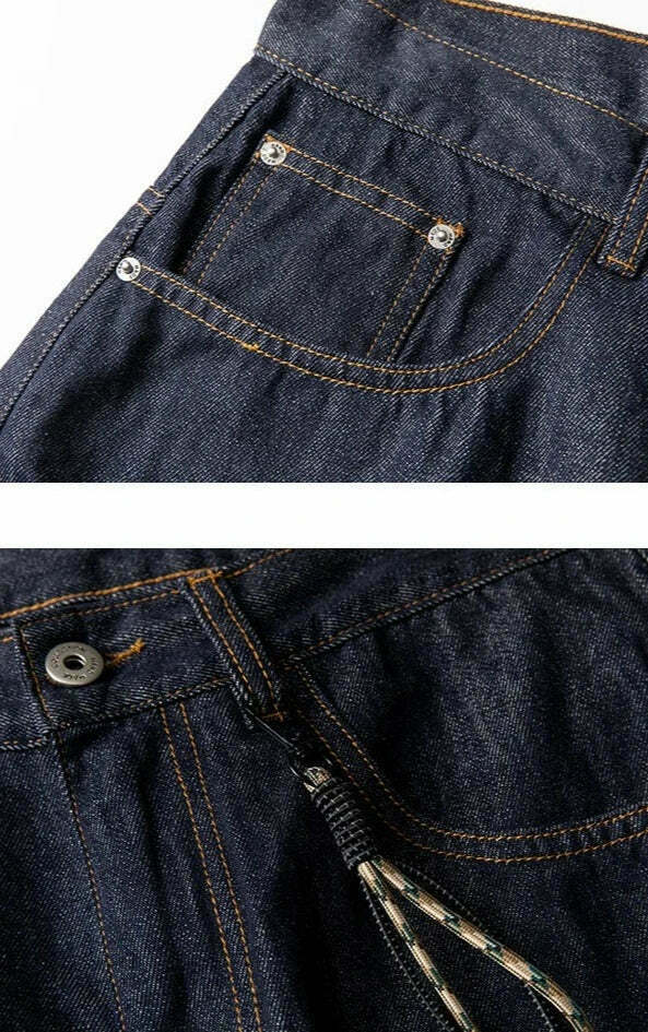 Y2K Balloon Fit Dark Rinse Jeans: Coquette Aesthetic Grunge Style Cargo Skirt Fashion