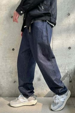 Y2K Balloon Fit Dark Rinse Jeans: Coquette Aesthetic Grunge Style Cargo Skirt Fashion