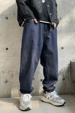 Y2K Balloon Fit Dark Rinse Jeans: Coquette Aesthetic Grunge Style Cargo Skirt Fashion