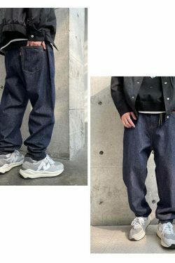 Y2K Balloon Fit Dark Rinse Jeans: Coquette Aesthetic Grunge Style Cargo Skirt Fashion