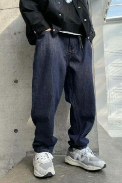 Y2K Balloon Fit Dark Rinse Jeans: Coquette Aesthetic Grunge Style Cargo Skirt Fashion