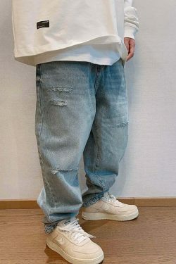 Y2K Balloon Fit Distressed Denim Jeans - Coquette Aesthetic Grunge & Pastel Goth Style