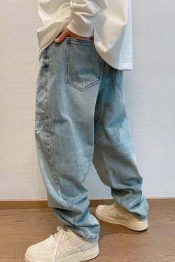 Y2K Balloon Fit Distressed Denim Jeans - Coquette Aesthetic Grunge & Pastel Goth Style