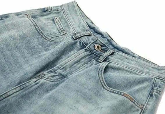 Y2K Balloon Fit Distressed Denim Jeans - Coquette Aesthetic Grunge & Pastel Goth Style